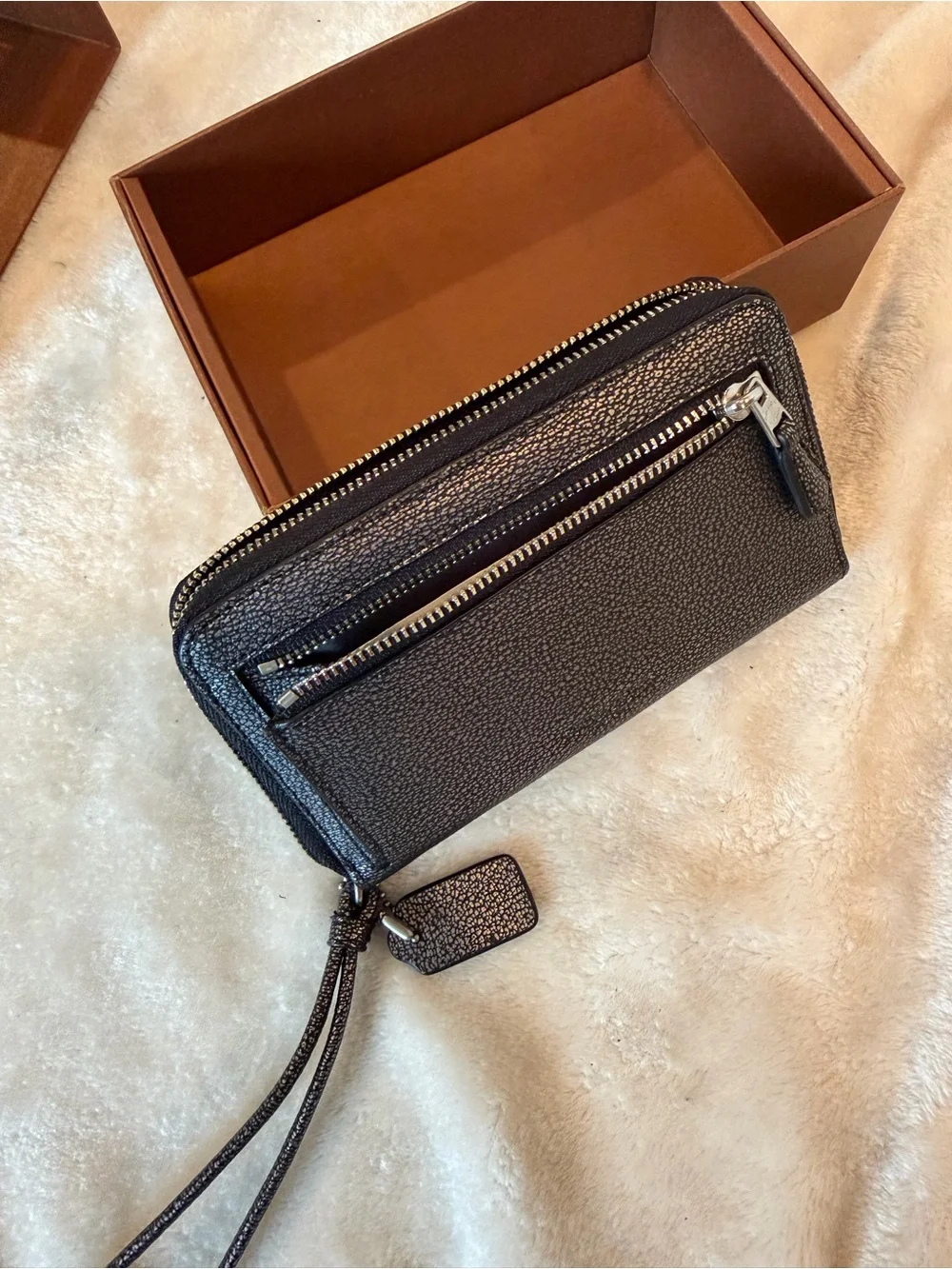 Y2K Coach Black Pebbled Leather Zip Phone Wallet with Turn-Lock